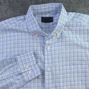 Scott Barber Shirt XL Blue Check Long Sleeve Button Down Cotton Pocket